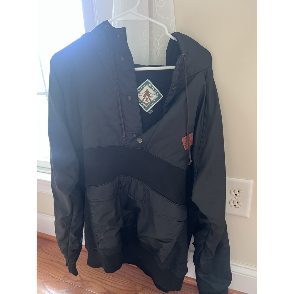 Volcom Full Zip Hooded Windbreaker Outdoor Jacket Mens L Black Lined Preowned